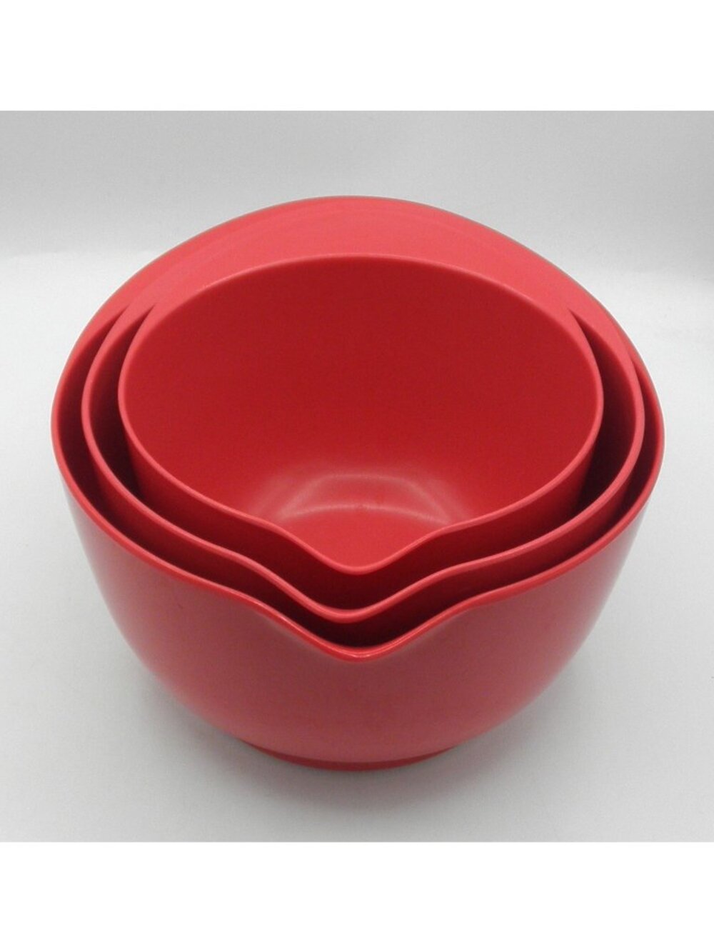 Sur La Table Red Melamine Spout Mixing Batter Bowl 2, 3, and 4 Quart Nesting Set